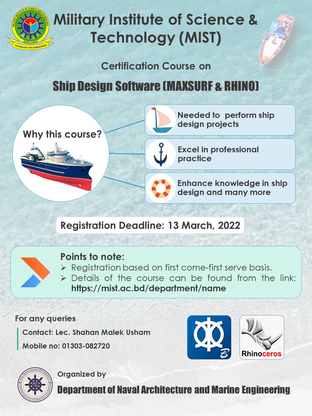 Certification Course on Ship Design Software (MAXSURF & Rhino)